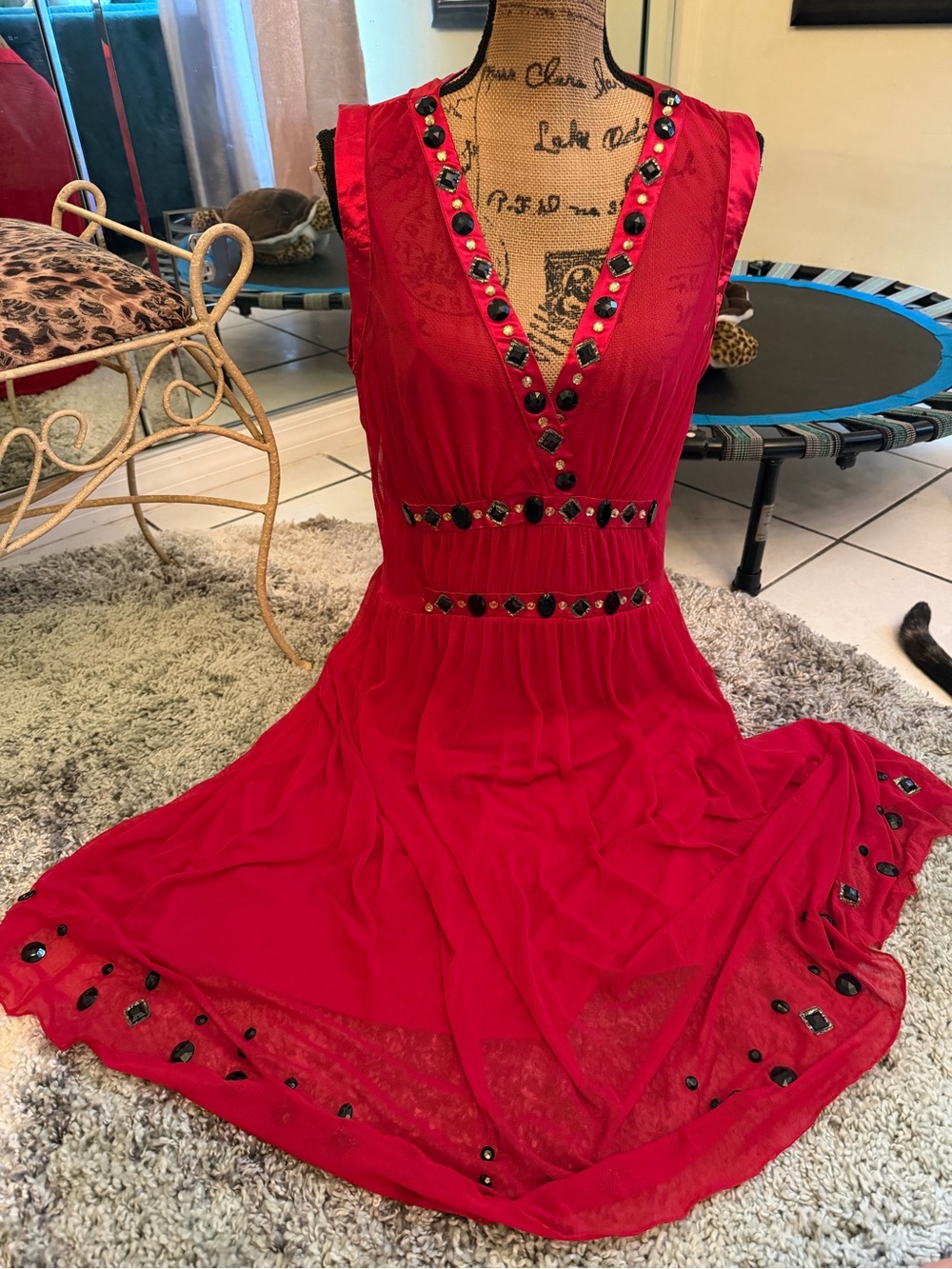 Mixit Red Embellished V-Neck Maxi Dress